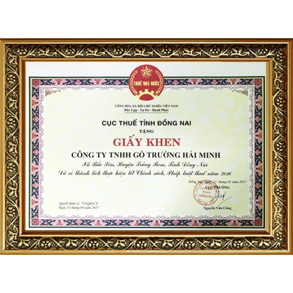 GIẤY KHEN THUẾ 2016